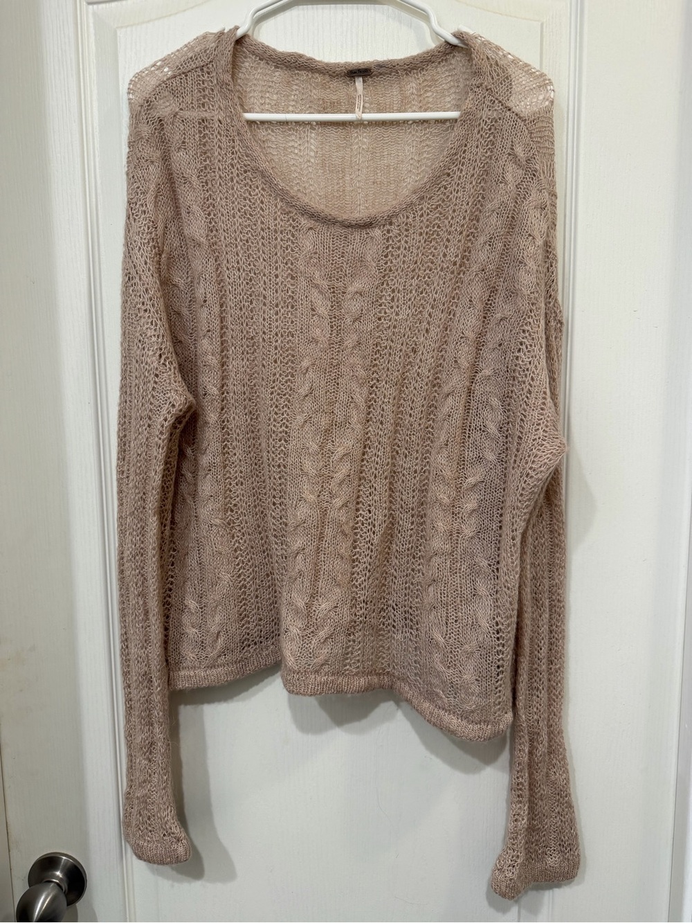 Free People Womens Open Knit Cable Sweater Dusty Blush Sheer Boho Slouchy